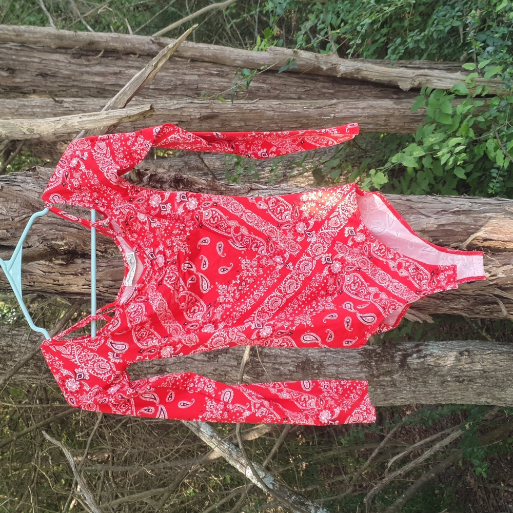 Red Bandana Print Western Bodysuit Size Small Brand New